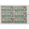 LOT OF 5 - 1954 CDN $1 BANKNOTES