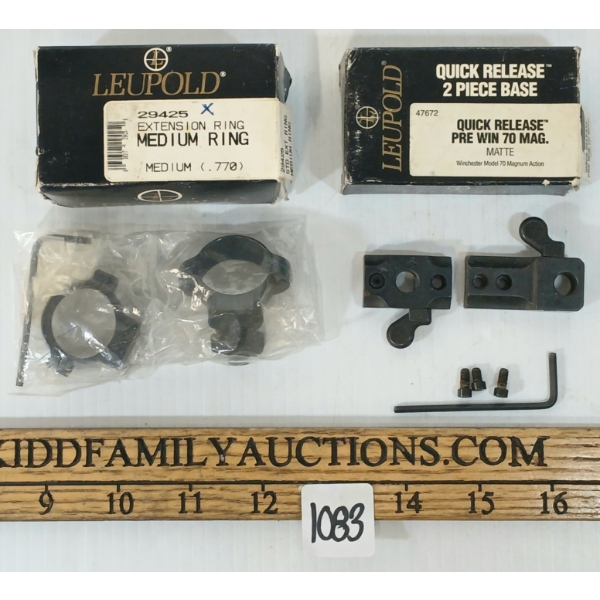 LOT OF 2 - LEUPOLD QUICK RELEASE PRE WIN 70 MAG 2 PC BASE & MEDIUM EXTENSION RINGS