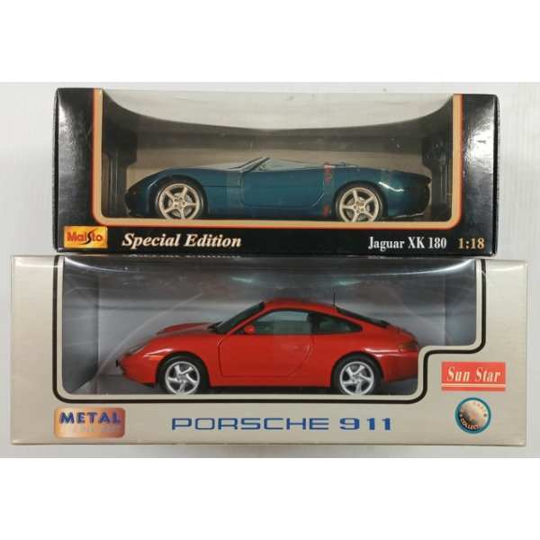 LOT OF 2 - SUN STAR & MAISTO PORSCHE 911 & JAGUAR XK180 DIECAST MODELS