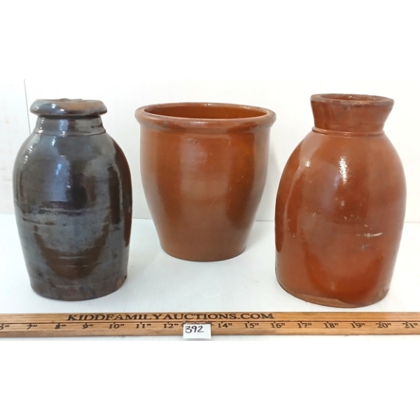 LOT OF 3 - STONEWARE SALT GAZE PLANTER & CROCKS