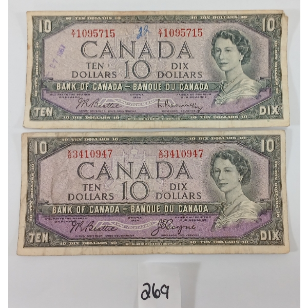 LOT OF 2 - 1954 CDN $10 BANKNOTES