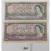 Image 1 : LOT OF 2 - 1954 CDN $10 BANKNOTES