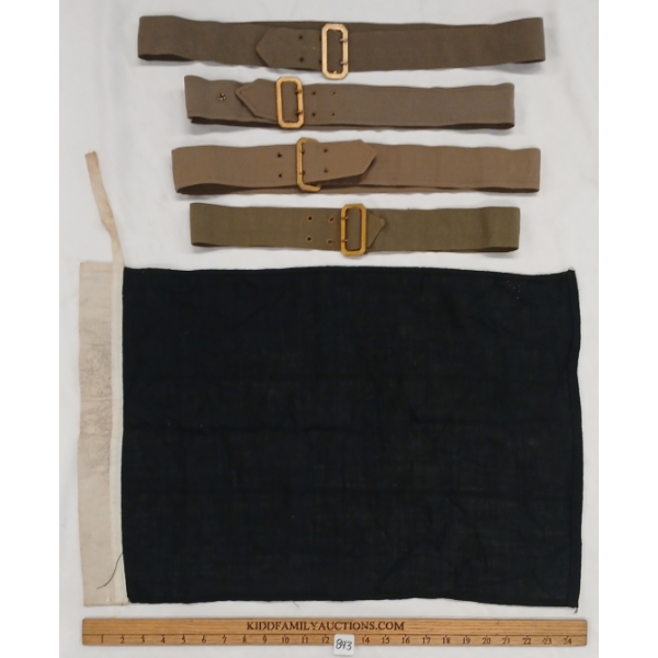 LOT OF 5 - WWII RCAF TUNIC BELTS & BLACK FLAG