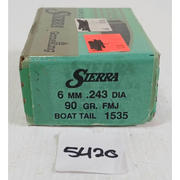 BULLETS: 100X SIERRA 6MM - 90GR - FMJ BT - SEALED
