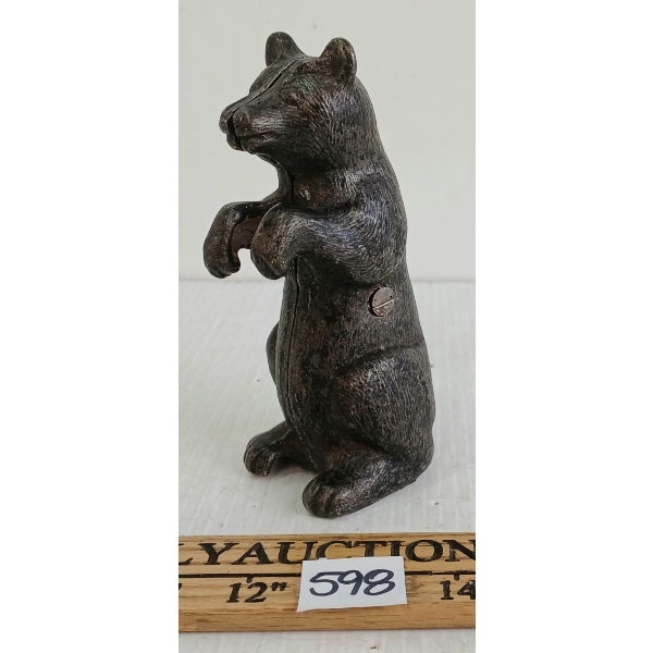 CAST IRON STANDING BEAR COIN BANK