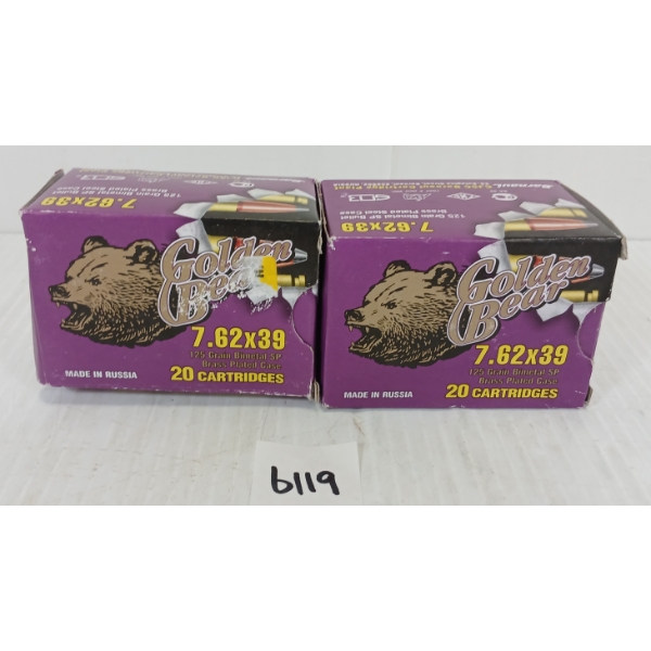 AMMO: 40X BARNAUL GOLDEN BEAR 7.62X39 - 125GR - BIMETAL SP