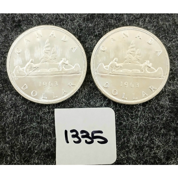 LOT OF 2 - 1963 CDN SILVER DOLLARS - VOYAGEUR 