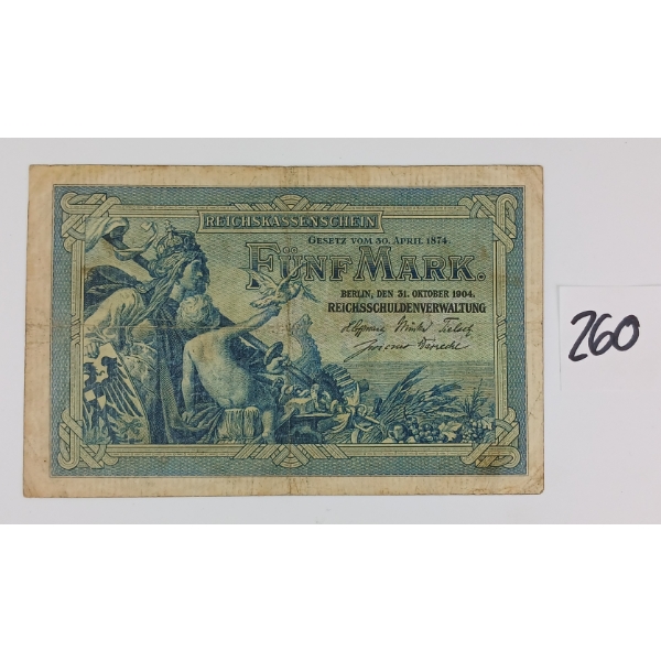 1904 GERMAN 5 MARK BANKNOTE