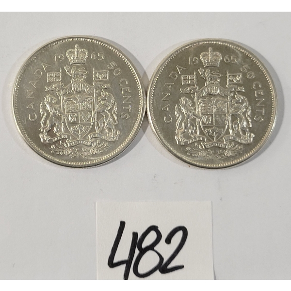 LOT OF 2 - 1965 CDN 50 CENT SILVER COINS