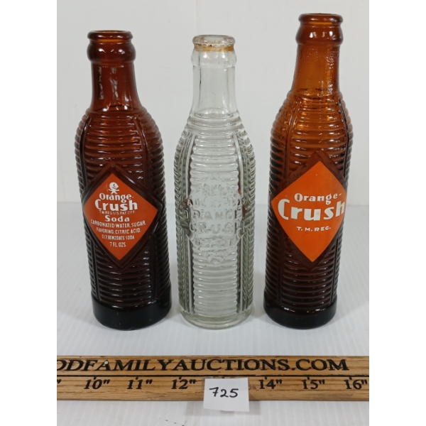 LOT OF 3 - ORANGE CRUSH SODA BOTTLES - 6 & 7 OZ