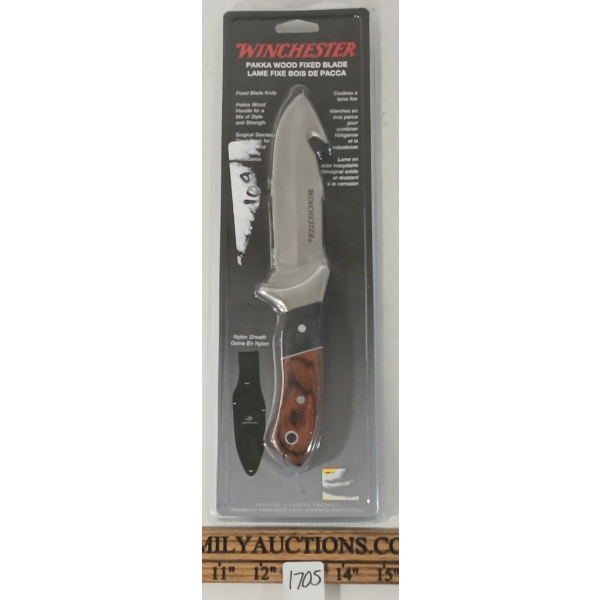 WINCHESTER PAKKA WOOD FIXED BLADE KNIFE W/ SHEATH