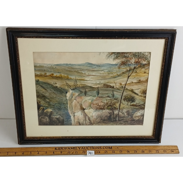 1861 AUSTRALIAN LANDSCAPE BY A.H. BURKITT - FRAMED WATERCOLOUR ON PAPER