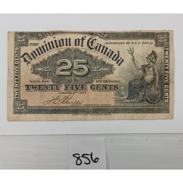 1900 DOMINION OF CANADA 25 CENT SHINPLASTER
