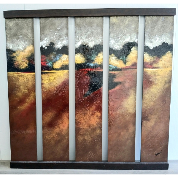 ABSTRACT LANDSCAPE BY BRASKI - FRAMED OIL ON BOARDS W/ RESIN