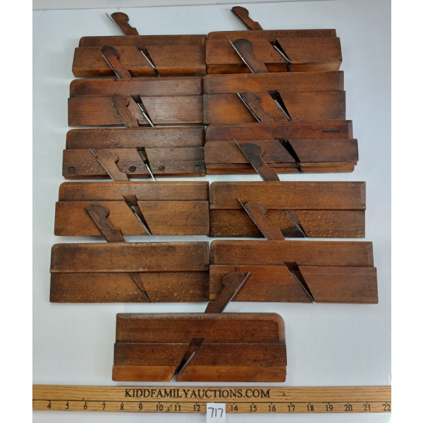 LOT OF 11 - ENGLISH VICTORIAN BEECH WOOD MOULDING PLANES
