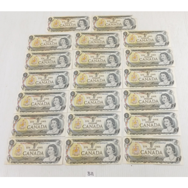 LOT OF 20 - 1973 CDN $1 BANKNOTES
