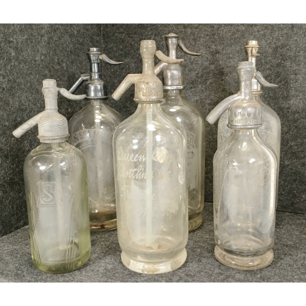 LOT OF 6 - SYPHON BOTTLES - INCL CHELTENHAM SPA MINERAL WATER CO, ETC
