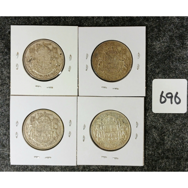 LOT OF 4 - 1952 CDN SILVER 50 CENT COINS