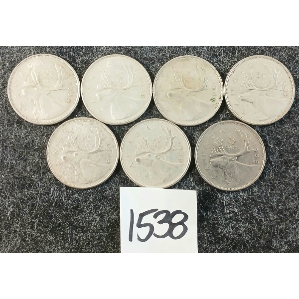LOT OF 7 - 1968 CDN 25 CENT SILVER COINS