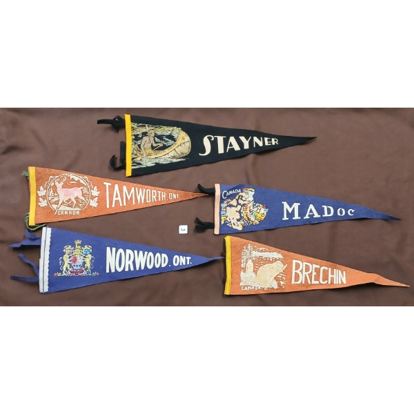 LOT OF 5 - PENNANT BANNERS - INCL BRECHIN, NORWOOD, STAYNER, ETC
