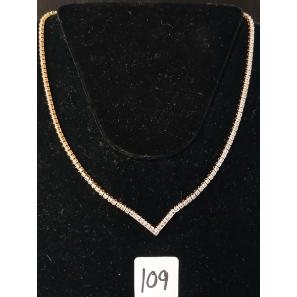 18K GOLD PLATED PRINCESS CUT SIMULATED DIAMOND (CZ) TENNIS NECKLACE