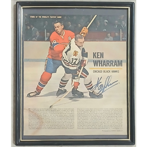 CHICAGO BLACK HAWKS KEN WHARRAM FRAMED ARTICLE - AUTOGRAPHED