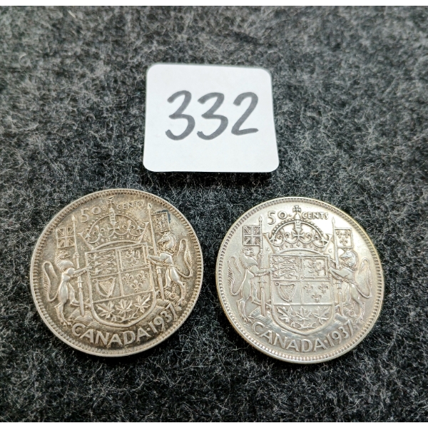 LOT OF 2 - 1937 CDN 50 CENT COINS