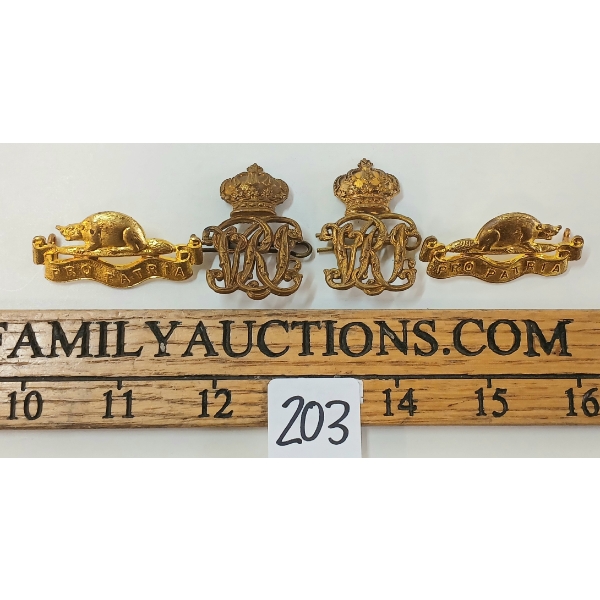 LOT OF 4 - R.C.R. FIRE GILT OFFICER'S COLLAR BADGES & VICTORIAN R.C.R. INSIGNIA