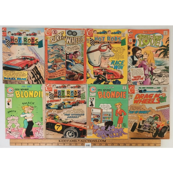 LOT OF 8 - CHARLTON COMICS - HOT RODS, BLONDIE, TEEN-AGE LOVE, DRAG N WHEELS & SURF N WHEELS
