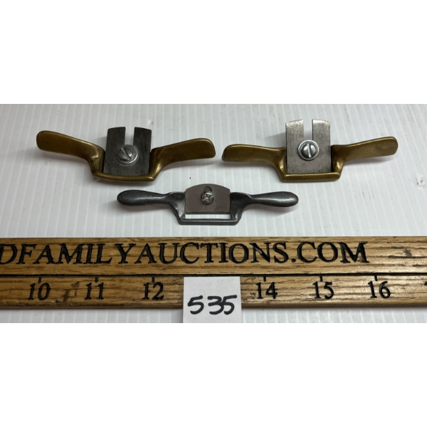 LOT OF 3 - ENGLISH/US BRASS/STEEL MINIATURE SPOKE SHAVE PLANE