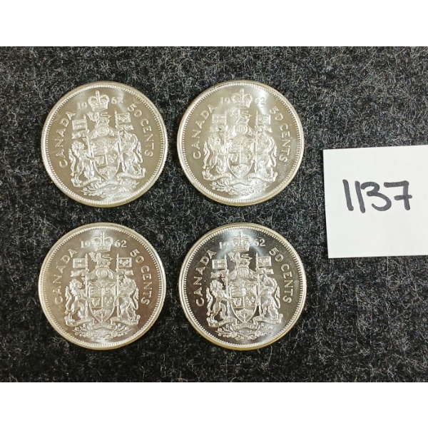 LOT OF 4 - 1962 CDN 50 CENT SILVER COINS