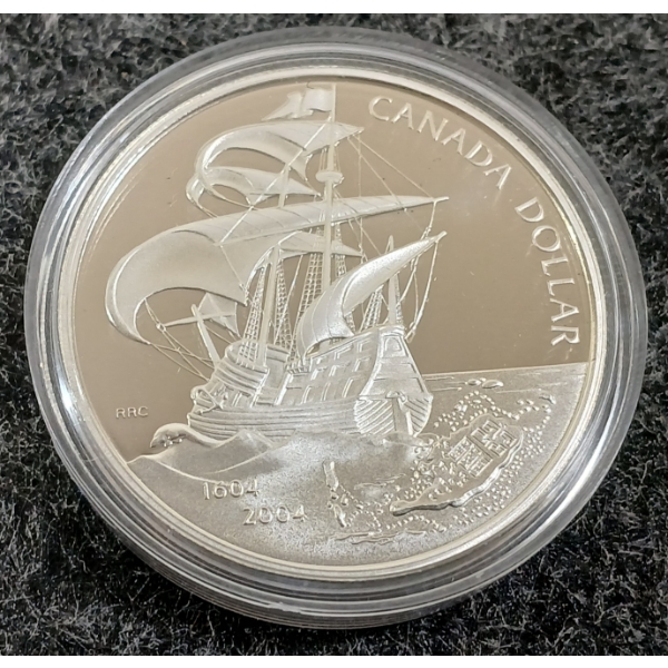2004 RCM PROOF SILVER DOLLAR - 400TH ANN. OF FIRST FRENCH SETTLEMENT IN NORTH AMERICA