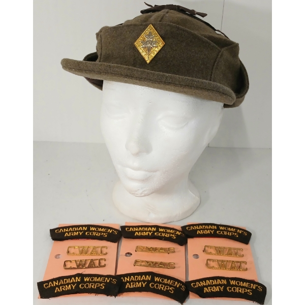 LOT OF 13 - WWII CDN WOMEN'S ARMY CORPS. CAP & BADGES
