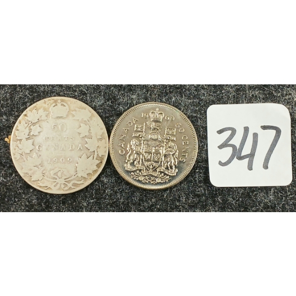LOT OF 2 - 1909 & 1969 CDN 50 CENT COINS