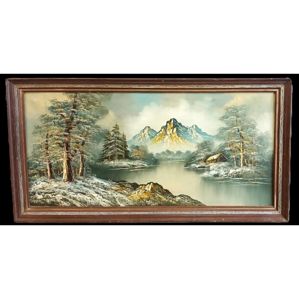 WINTER MOUNTAIN SCENE BY G. WHITMAN - FRAMED OIL ON CANVAS