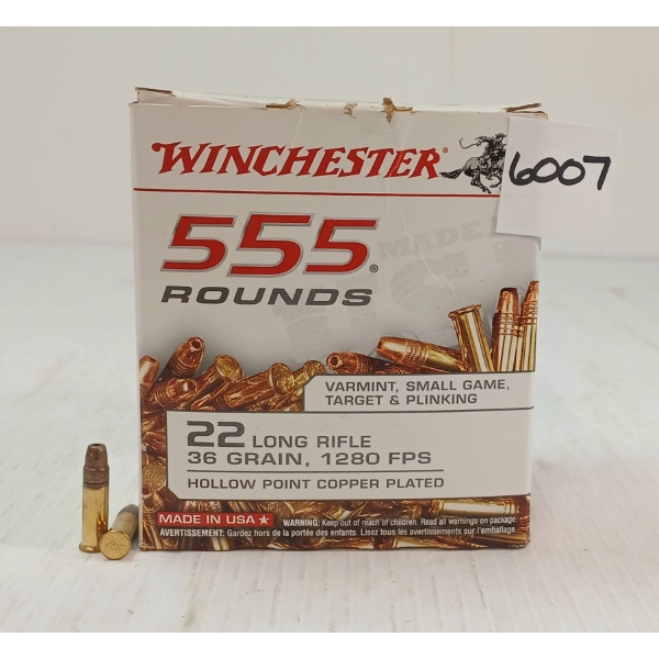 AMMO: APPROX 555X WINCHESTER .22 LR - 36GR - HP
