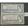Image 1 : LOT OF 2 - 1954 CDN $10 BANKNOTES - SEQUENTIAL