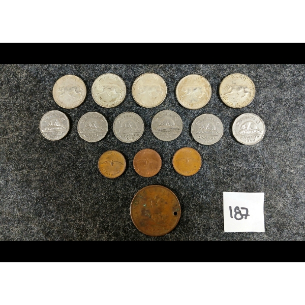 LOT OF 15 - MISC CDN COINS - INCL 1967 25 CENT PCS, ETC