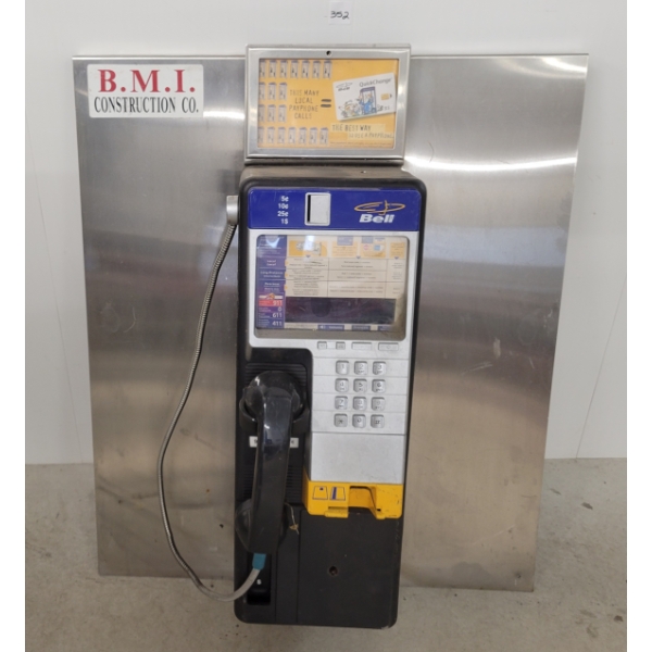 BELL/NORTHERN TELECOM PAYPHONE, MOUNTED ON STAINLESS STEEL PANEL