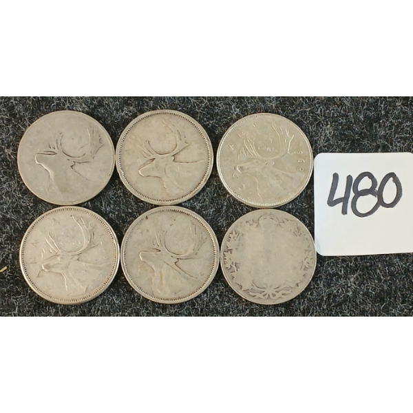 LOT OF 6 - 1951-1968 CDN 25 CENT COINS