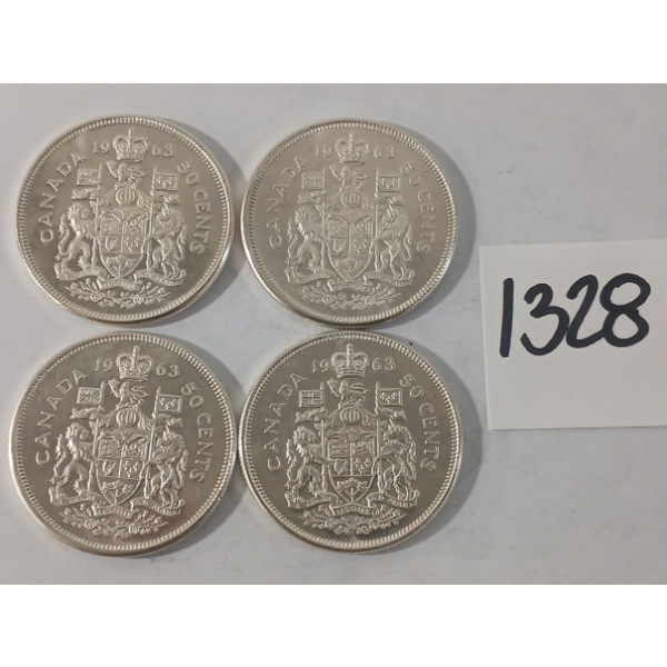 LOT OF 4 - 1963 CDN 50 CENT SILVER COINS
