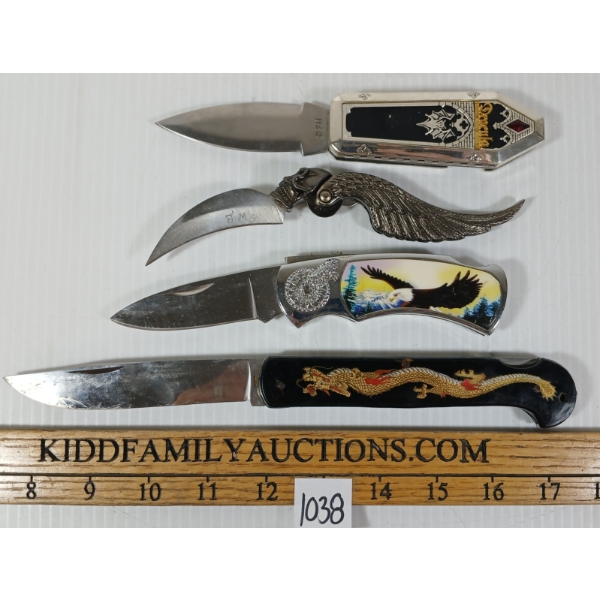 LOT OF 4 - INTRICATE FOLDING KNIVES