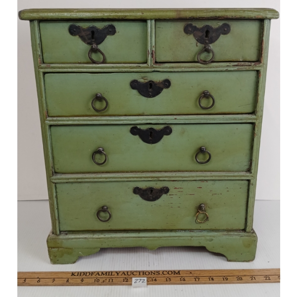 GREEN TABLETOP CHEST OF DRAWERS