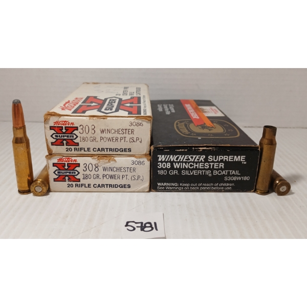 AMMO / BRASS: 30X W-W SUPER X .308 WIN - 180GR - PT SP LIVE - 30X BRASS