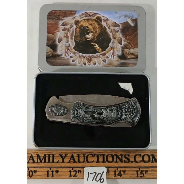 OSCARS 440 SS BEAR FOLDING KNIFE W/ TIN