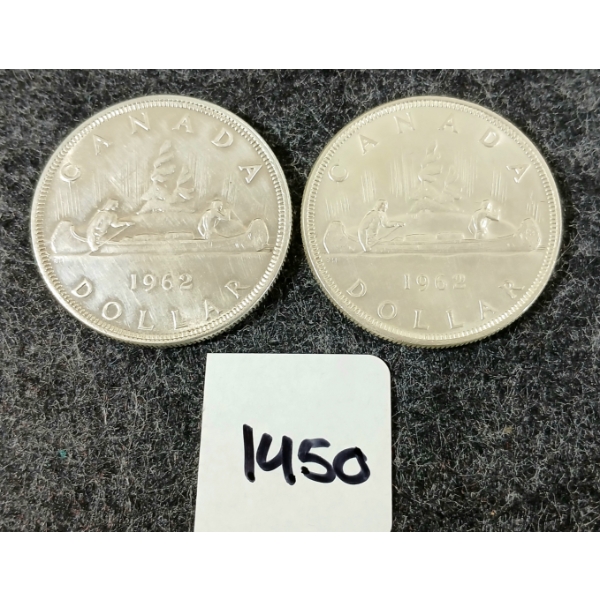 LOT OF 2 - 1962 CDN SILVER DOLLARS - VOYAGEUR