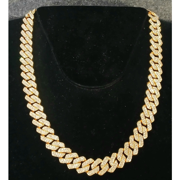 14K GOLD PLATED ICED OUT CUBAN LINK NECKLACE