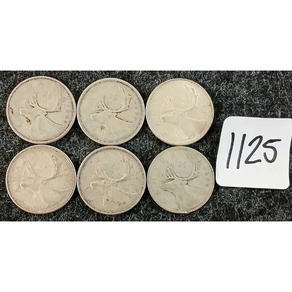 LOT OF 6 - 1944-1966 CDN 25 CENT COINS