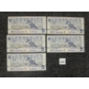 Image 2 : LOT OF 5 - 1986 CDN $5 BANKNOTES