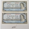 LOT OF 2 - 1954 CDN $5 BANKNOTES